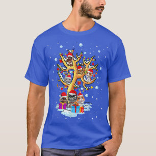 Camiseta Christmas Cat Tree Xmas Lights Santa Hat Snow