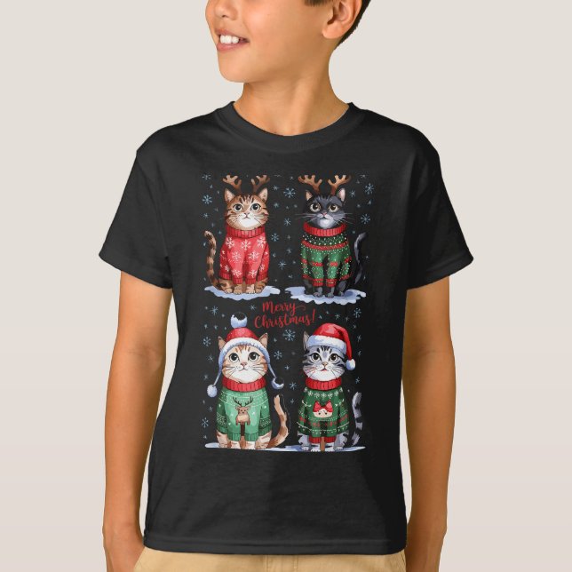 Camiseta Christmas Cats _ Merry Christmas Cats Graphic  (Anverso)