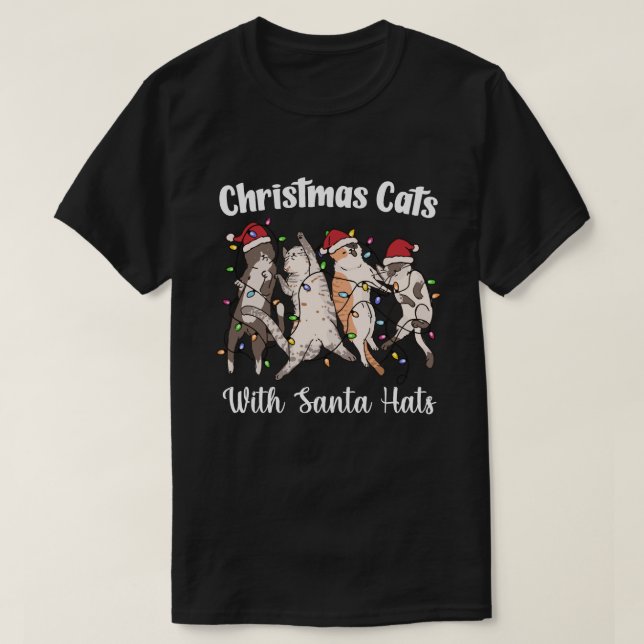 Camiseta Christmas Cats with Santa Hats Cute Funny Holiday (Diseño del anverso)