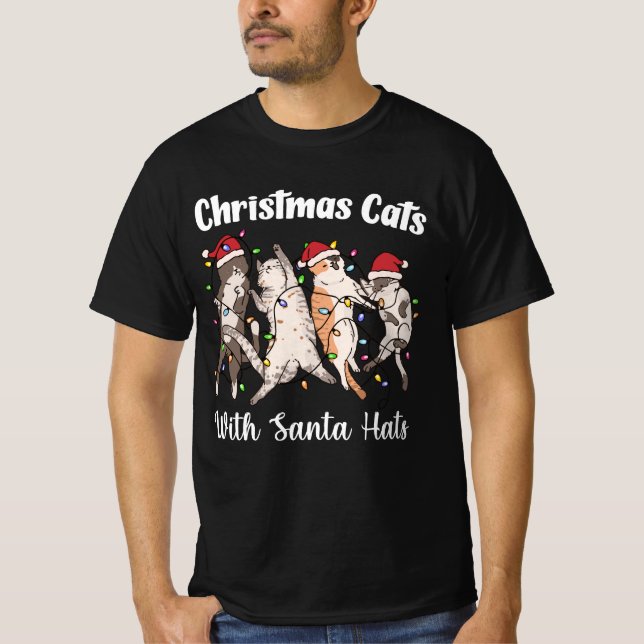 Camiseta Christmas Cats with Santa Hats Cute Funny Holiday (Anverso)