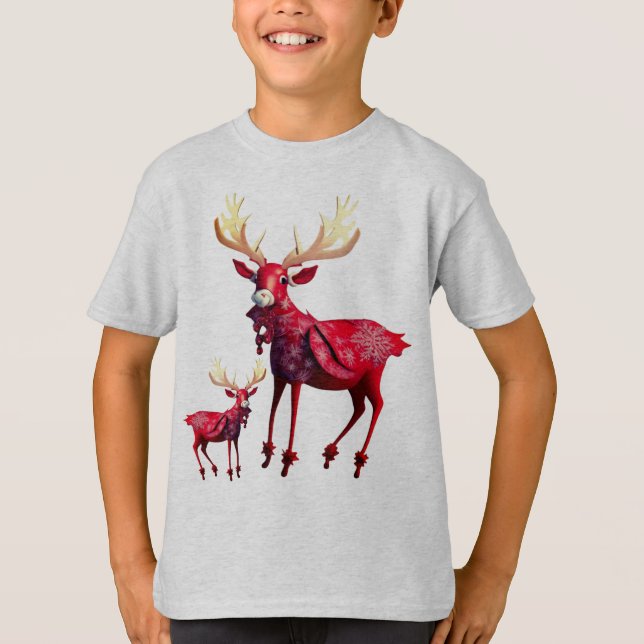 Camiseta Christmas Celebration Red Reindeer Stylish (Anverso)