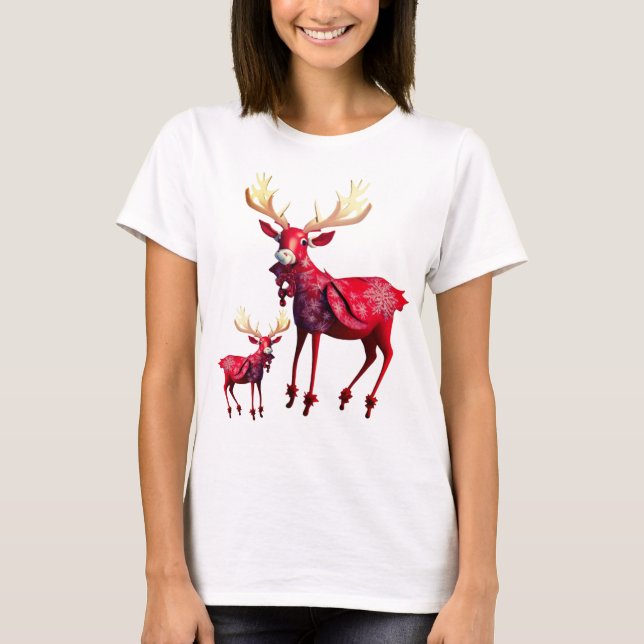 Camiseta Christmas Celebration Red Reindeers Stylish (Anverso)
