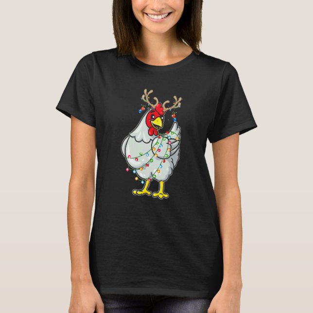 Camiseta Christmas Chicken Reindeer Antlers Lights Pajama (Anverso)
