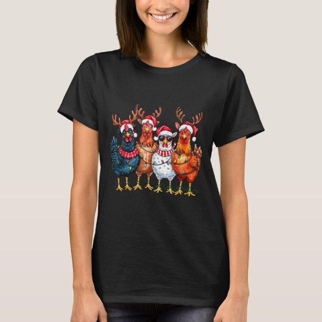 Camiseta Christmas Chickens Reindeer Farm Animals Xmas Ligh (Anverso)