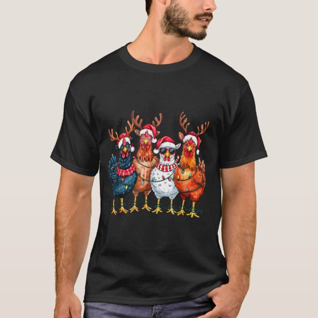 Camiseta Christmas Chickens Reindeer Farm Animals Xmas Ligh (Anverso)