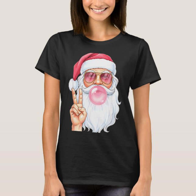 Camiseta Christmas Cool Santa Bubble Gum Peace Sign Retro S (Anverso)