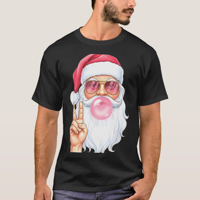 Camiseta Christmas Cool Santa Bubble Gum Peace Sign Retro S (Anverso)