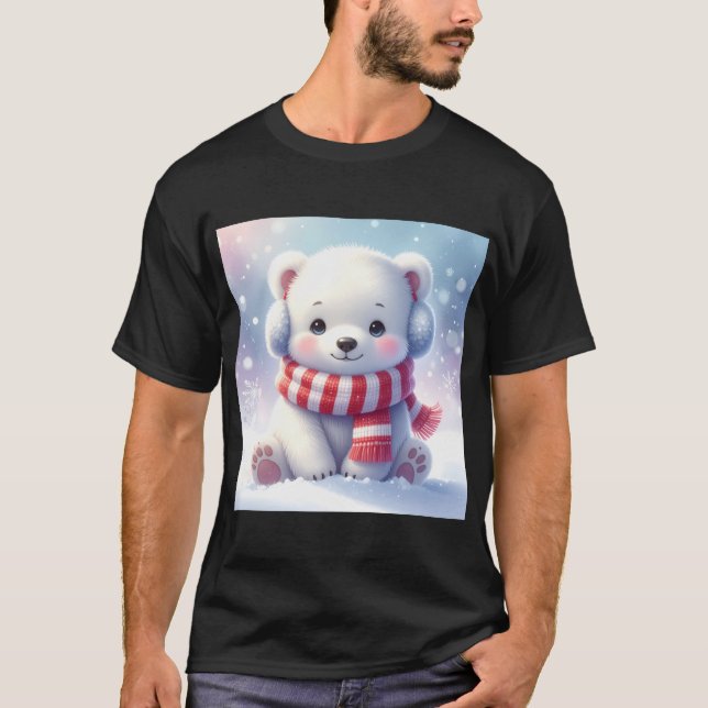 Camiseta Christmas Cub: Cozy Polar Bear in a Snowy Wonder (Anverso)