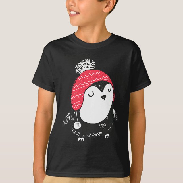 Camiseta Christmas Cute Baby Penguin Wearing Winter Hat W_e (Anverso)