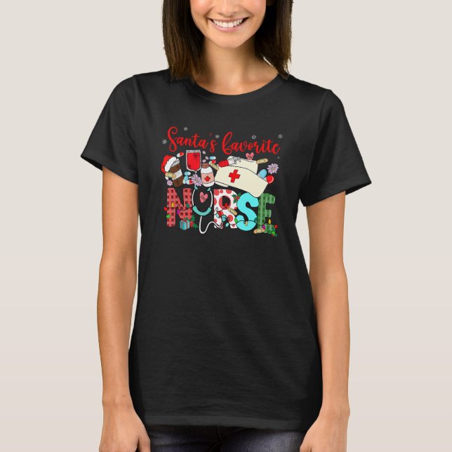 Camiseta Christmas Cute Favorite Nurse Stethoscope Leopard (Anverso)