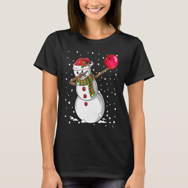 Camiseta Christmas Dabbing Snowman Bowling Boys Kids Xmas S (Anverso)
