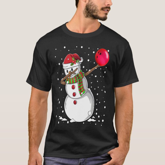 Camiseta Christmas Dabbing Snowman Bowling Boys Kids Xmas S (Anverso)