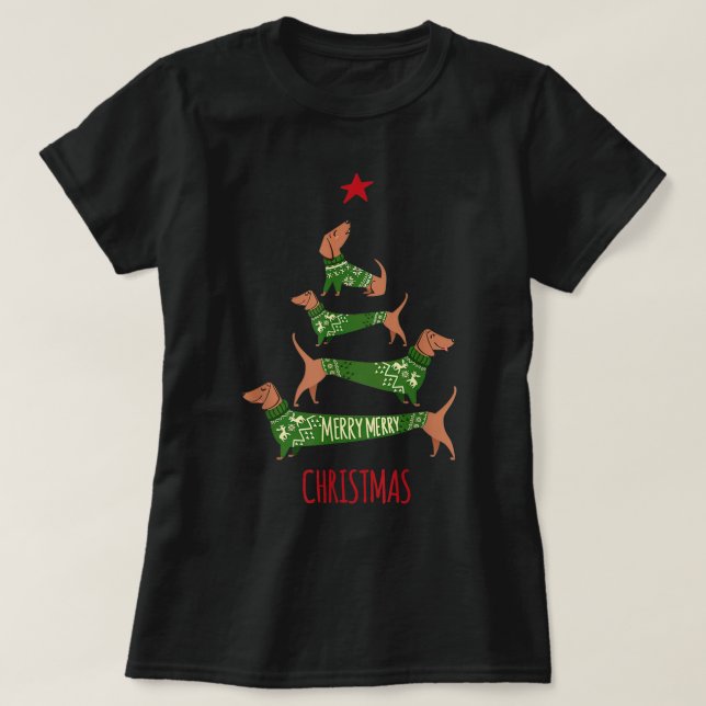 Camiseta Christmas Dachshund tree T Shirt Funny Pajamas Xma (Diseño del anverso)