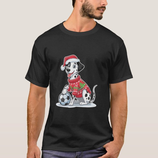Camiseta Christmas Dalmatian Dog with Soccer Ball (Anverso)
