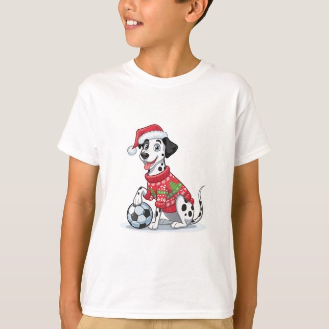 Camiseta Christmas Dalmatian Dog with Soccer Ball (Anverso)