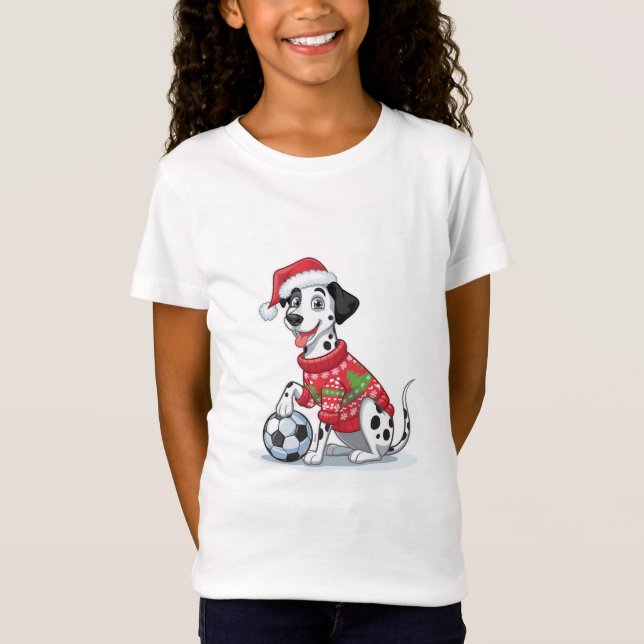 Camiseta Christmas Dalmatian Dog with Soccer Ball (Anverso)