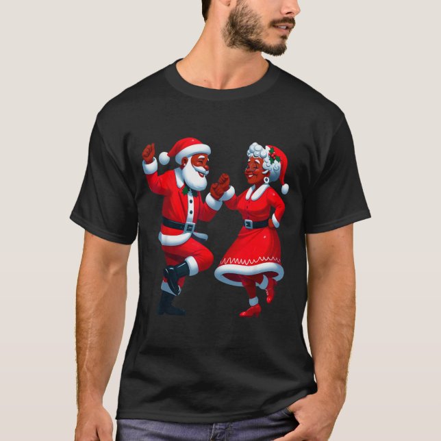 Camiseta Christmas Dancing Black African American Santa Mrs (Anverso)