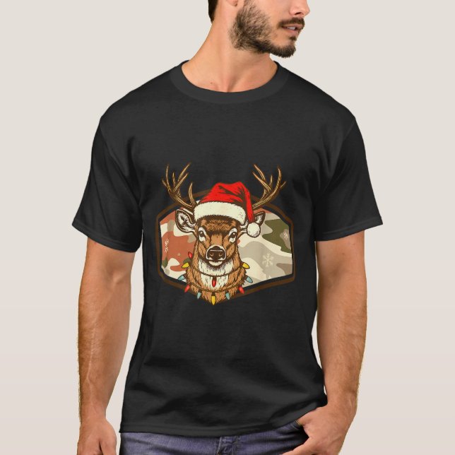 Camiseta Christmas Deer Hunting Old School Camo, Xmas Hunti (Anverso)