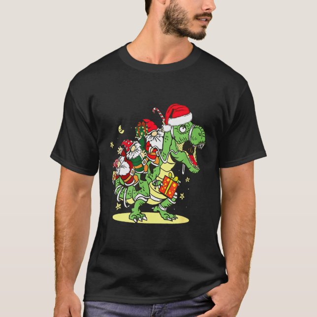 Camiseta Christmas, Dino, Ugly Xmas, Trex Dinosaur, Gnome  (Anverso)