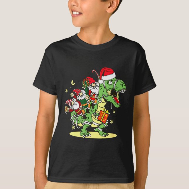 Camiseta Christmas, Dino, Ugly Xmas, Trex Dinosaur, Gnome  (Anverso)