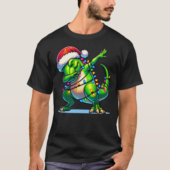 Camiseta Christmas Dinosaur Boys Dabbing T Rex Santa Xmas F (Anverso)