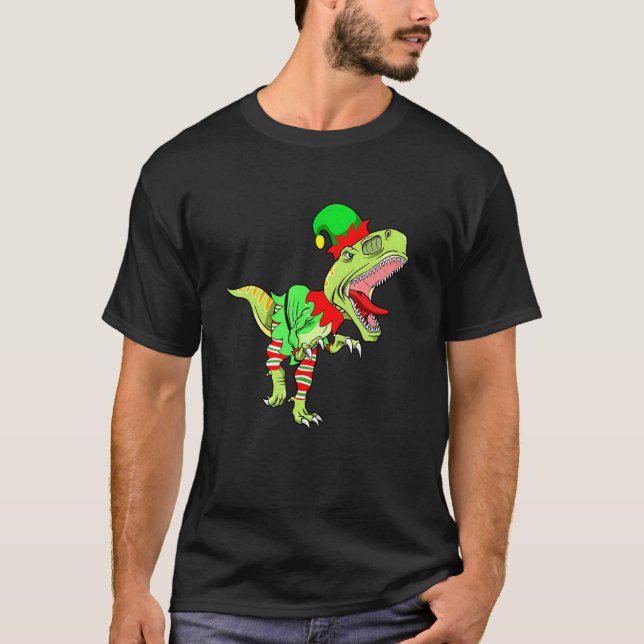 Camiseta Christmas Dinosaur Elf Boys Kids Teens Xmas  Men (Anverso)