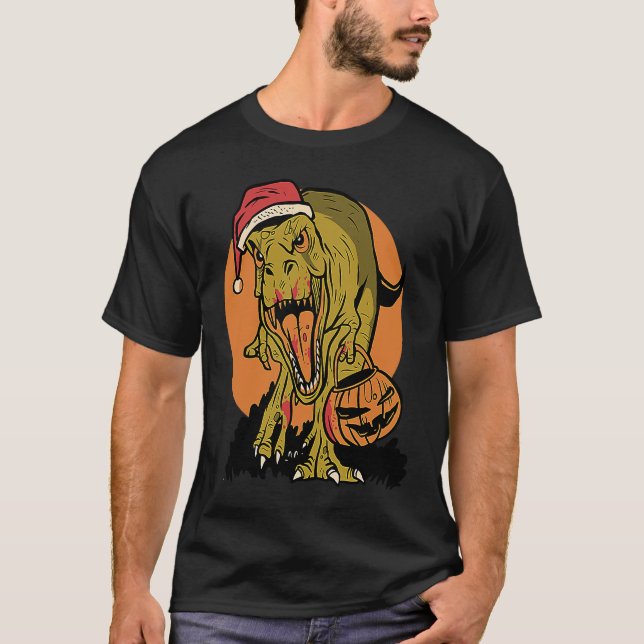 Camiseta Christmas Dinosaur rex Halloween Pumpkin  Cool (Anverso)