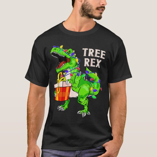 Camiseta Christmas Dinosaur Shirt Tree Rex Pajamas Xmas Men (Anverso)