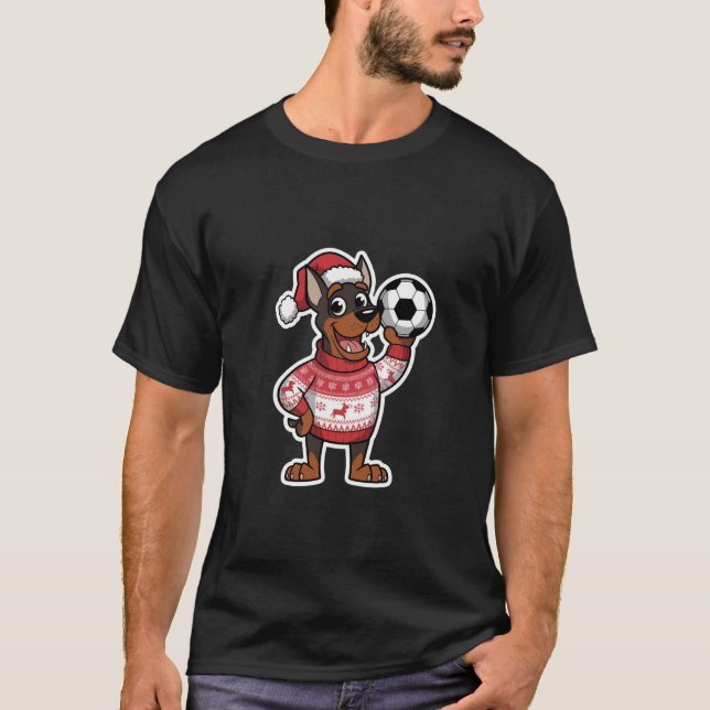 Camiseta Christmas Doberman puppy with soccer ball (Anverso)