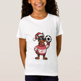 Camiseta Christmas Doberman puppy with soccer ball