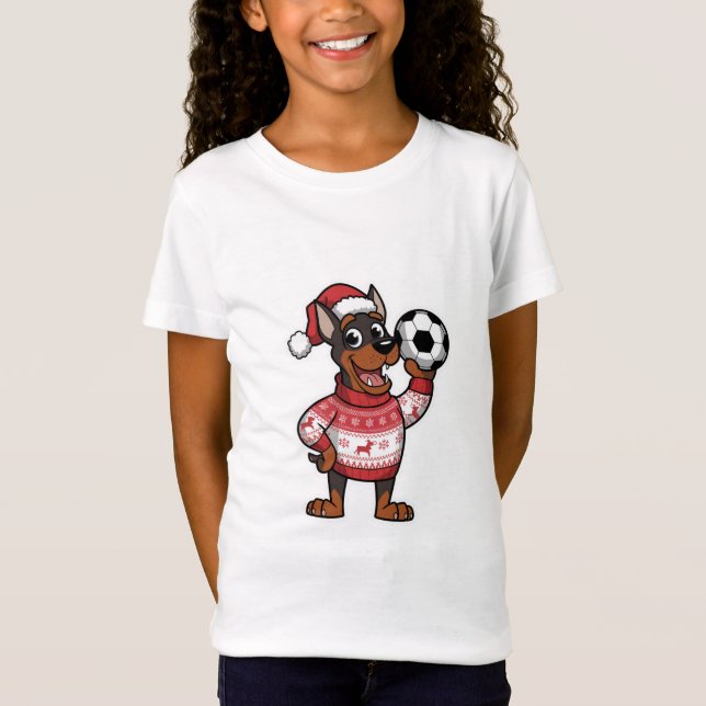 Camiseta Christmas Doberman puppy with soccer ball (Anverso)