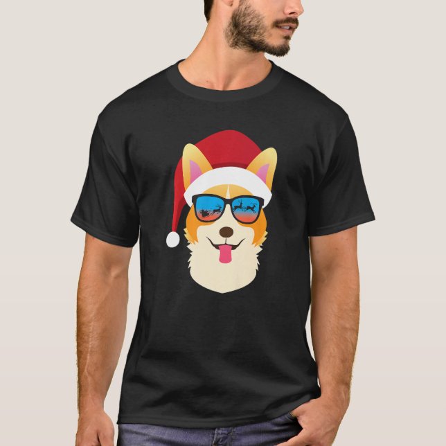 Camiseta Christmas Dog  Cute Corgi Santa Hat (Anverso)