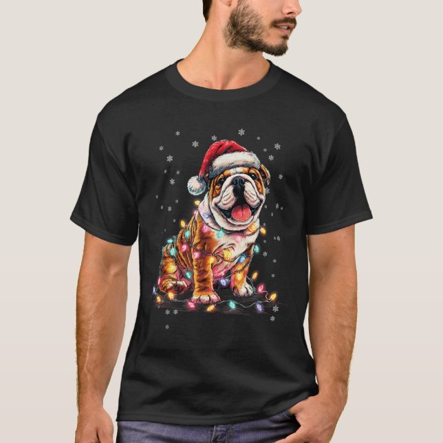 Camiseta Christmas Dog English Bulldog Santa Xmas Women Men (Anverso)