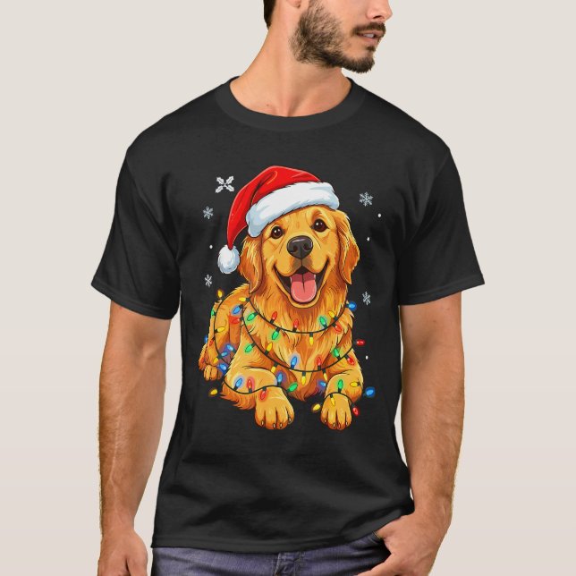 Camiseta Christmas Dog Golden Retriever Lights Xmas  (Anverso)
