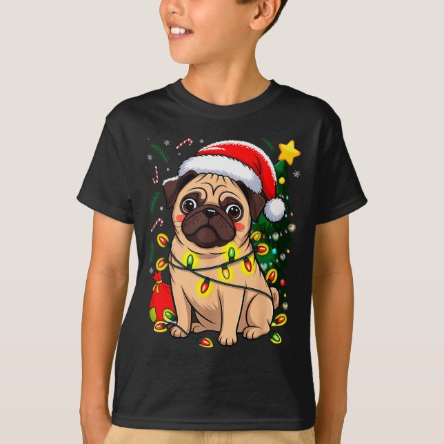 Camiseta Christmas Dog Santa Clause Pug Puppy X-mas  (Anverso)