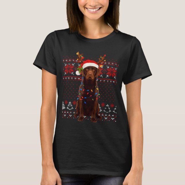 Camiseta Christmas Dog With Hat And Lights - Funny Holiday  (Anverso)