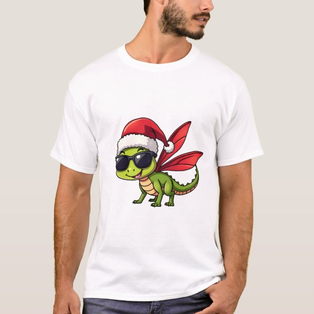 Camiseta Christmas Dragonfly Santa Hat Funny Xmas Kids (Anverso)