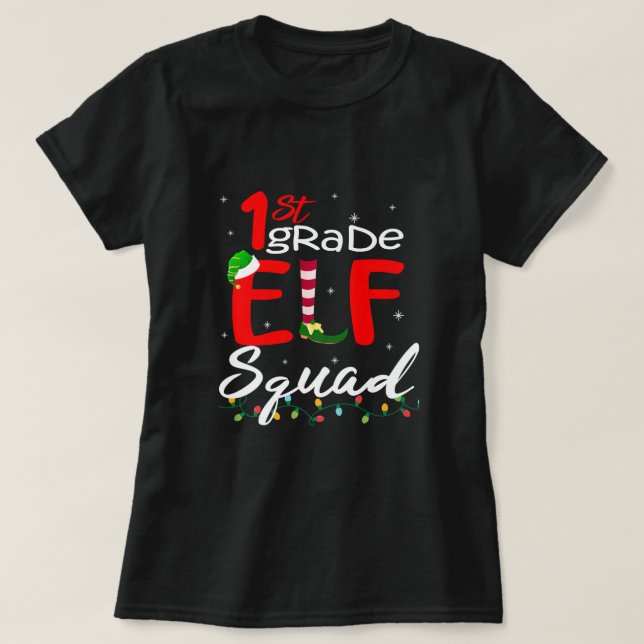 Camiseta Christmas Elf Squad First Grade Teacher Matching P (Diseño del anverso)