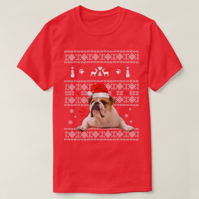 Camiseta Christmas English Bulldog In Santa Hat Xmas Ugly S (Diseño del anverso)