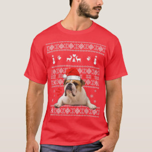 Camiseta Christmas English Bulldog In Santa Hat Xmas Ugly S