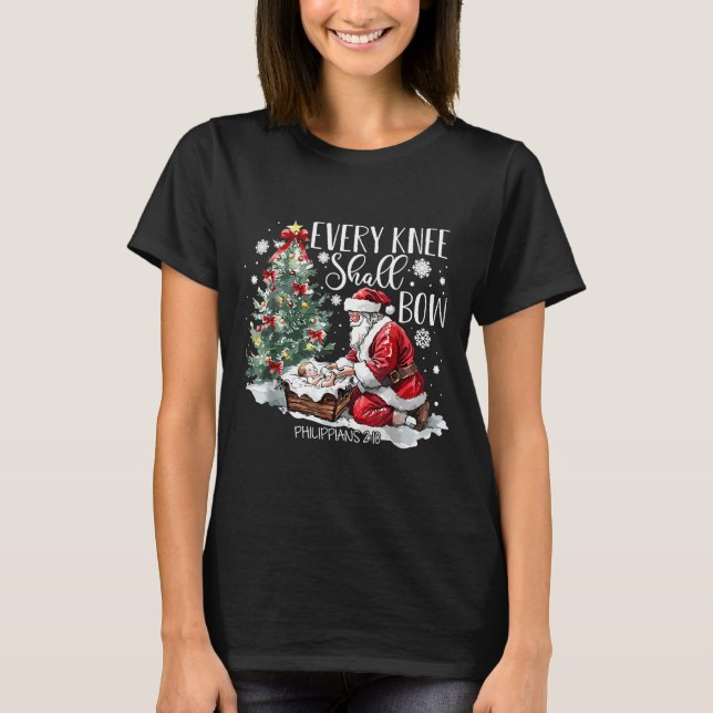 Camiseta Christmas Every Knee Shall Bow Santa Nativity Scen (Anverso)