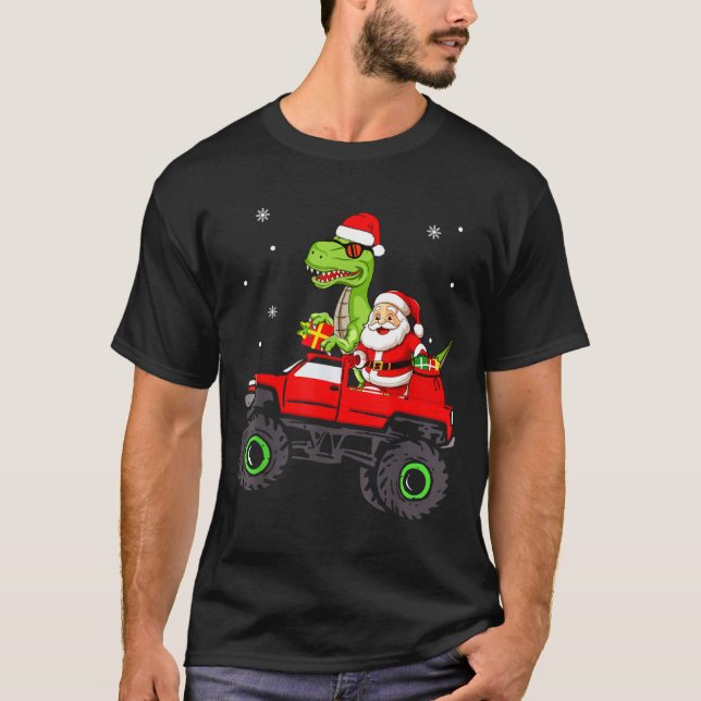 Camiseta Christmas Family Matching Santa Truck Dinosaur Boy (Anverso)