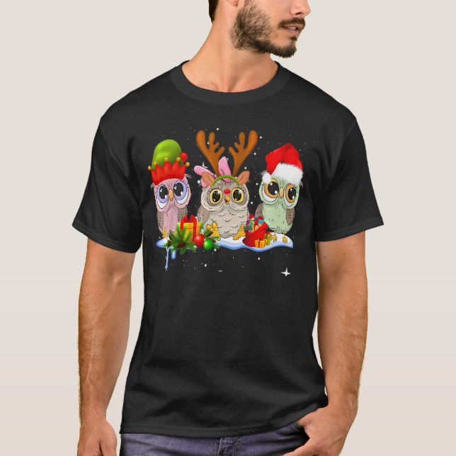 Camiseta Christmas Farm Animals Owl Santa Hat Family Pajama (Anverso)