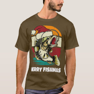 Camiseta Christmas Fishing Lovers Retro Vintage Sunset Happ