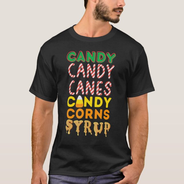 Camiseta Christmas Food Groups - Candy, Candy Canes, Syrup (Anverso)