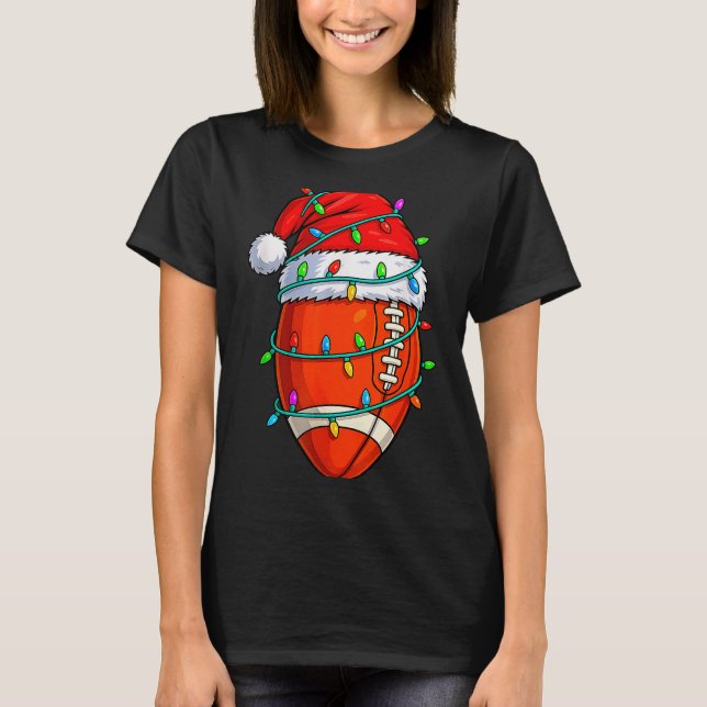 Camiseta Christmas Football Player Santa Hat Xmas Lights Fu (Anverso)