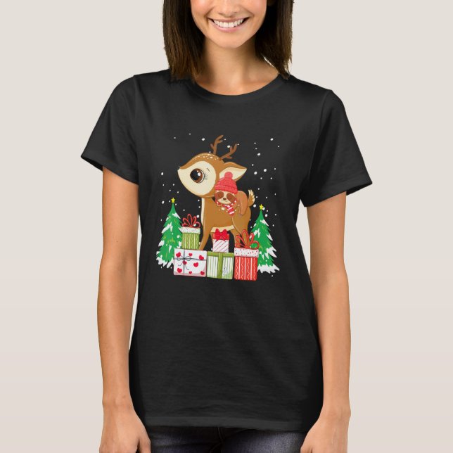 Camiseta Christmas for men women kids sloth Riding Reindeer (Anverso)