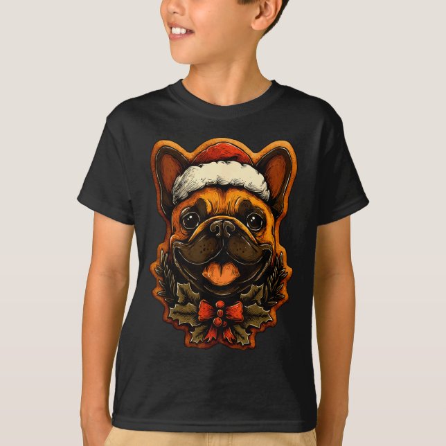 Camiseta Christmas French Bulldog With Santa Hat Gingerbrea (Anverso)