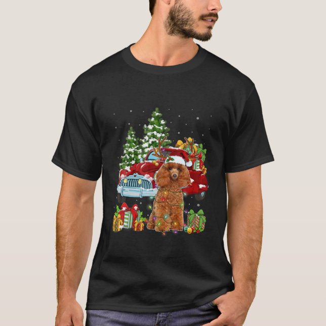 Camiseta Christmas Funny Pajama Poodle Dog And Red Trucks X (Anverso)