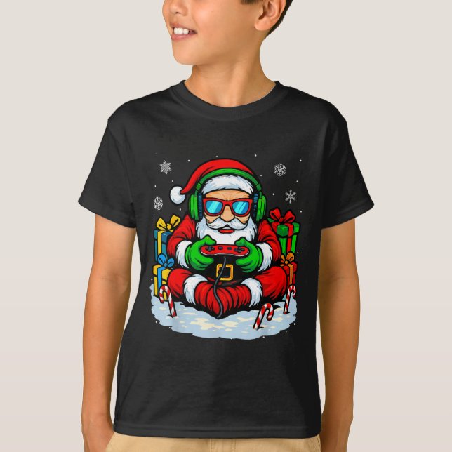 Camiseta Christmas Gamer Boys Video Game Xmas Funny Santa G (Anverso)